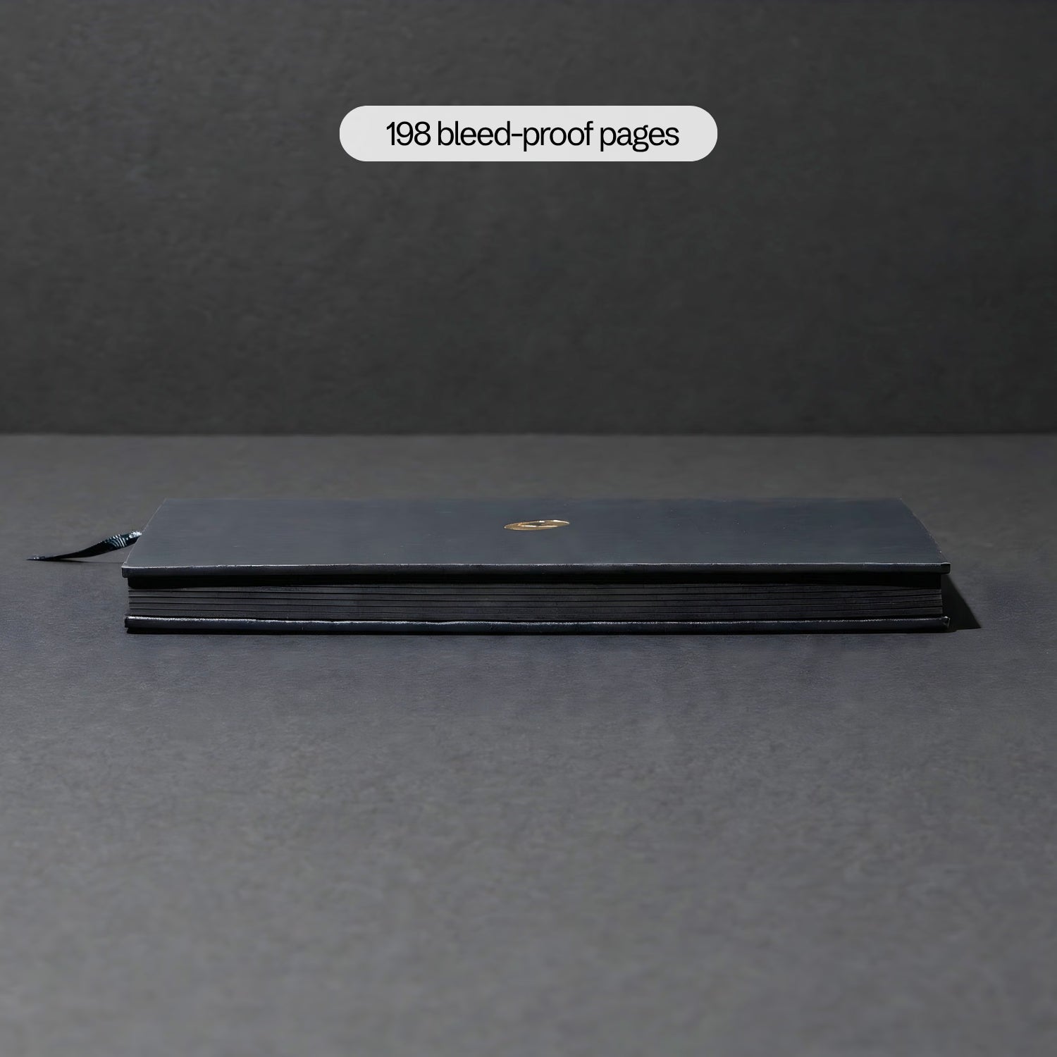 Side view of The Notebook's 196 bleed-proof black pages